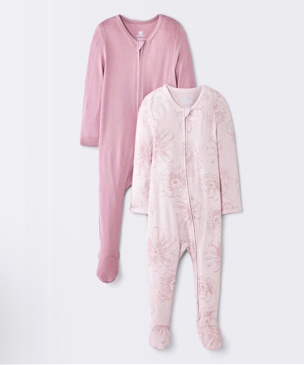 Cloud Island Baby 2pk Floral Soft Modal Blend Long Sleeve Footed Pajamas Stretch